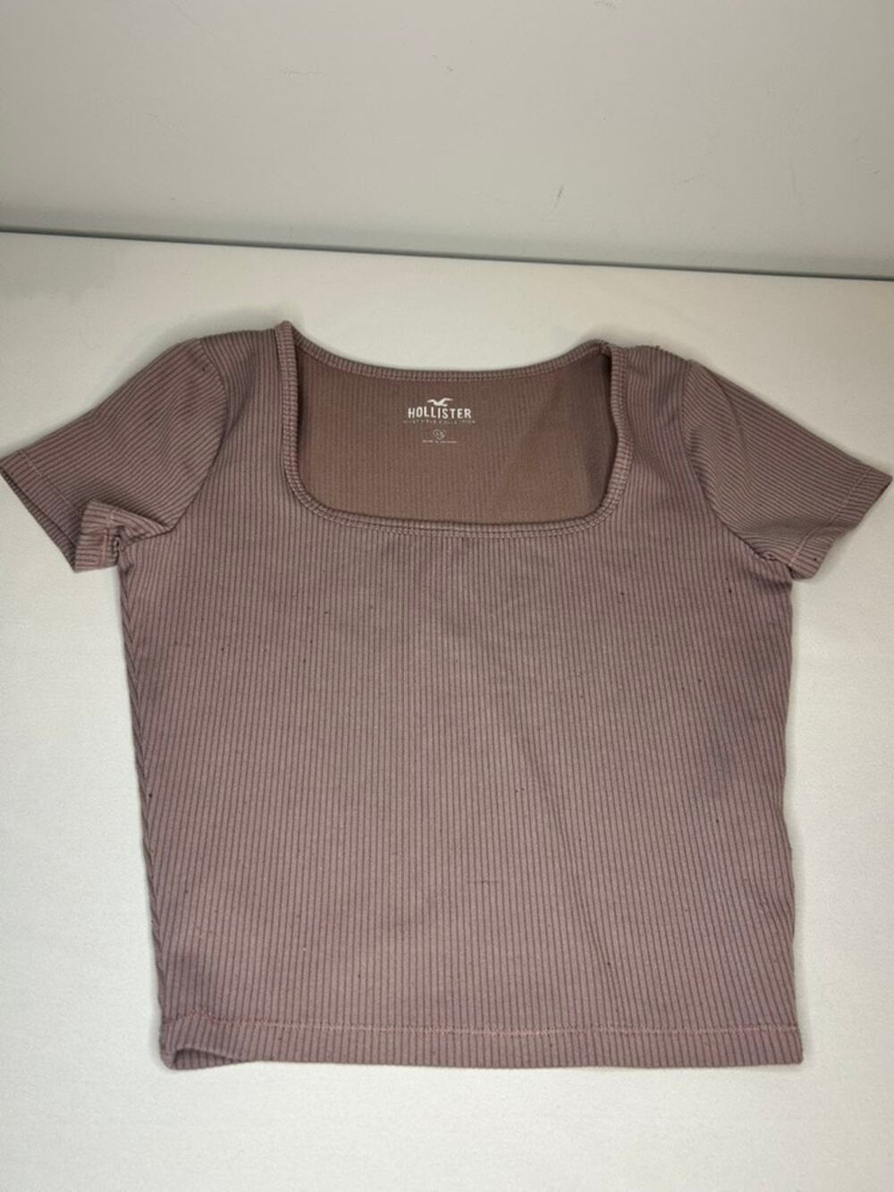 Hollister Ribbed Crop Top XS Pink Short Sleeve Fitted Baby Tee